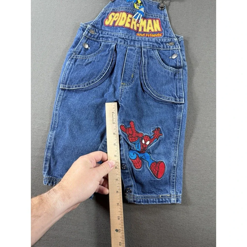 Vintage Marvel Spider-Man & Friends Overalls Sz 18M Embroidered Denim Wolverine